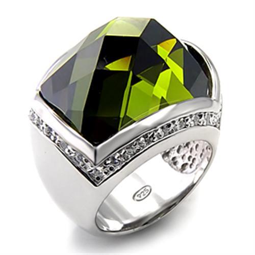 Alamode Rhodium 925 Sterling Silver Ring with AAA Grade CZ in Olivine color