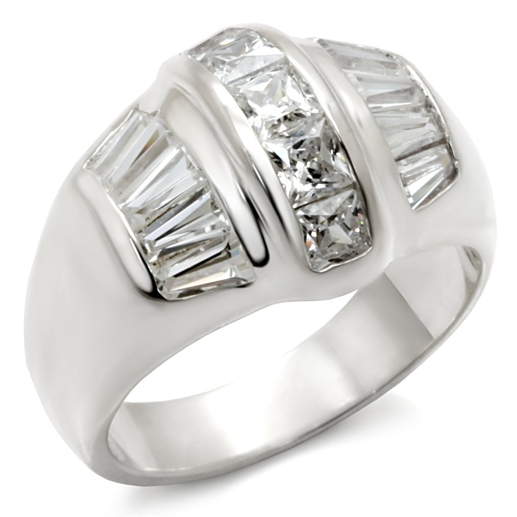 Alamode Rhodium 925 Sterling Silver Ring with AAA Grade CZ in Clear