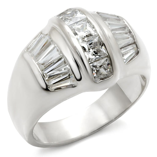 Alamode Rhodium 925 Sterling Silver Ring with AAA Grade CZ in Clear