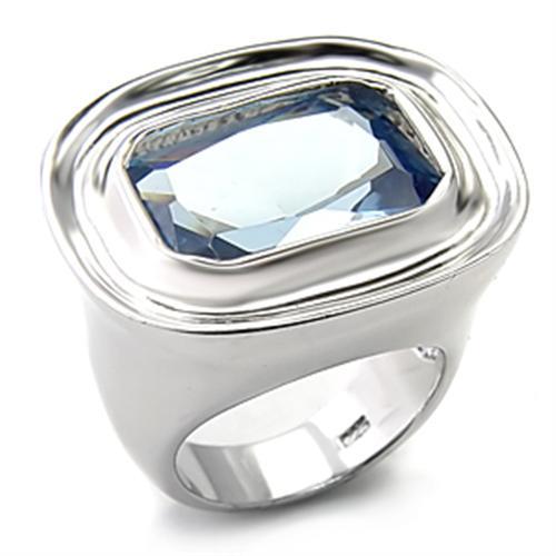 Alamode Rhodium 925 Sterling Silver Ring with Synthetic Spinel in Sea Blue