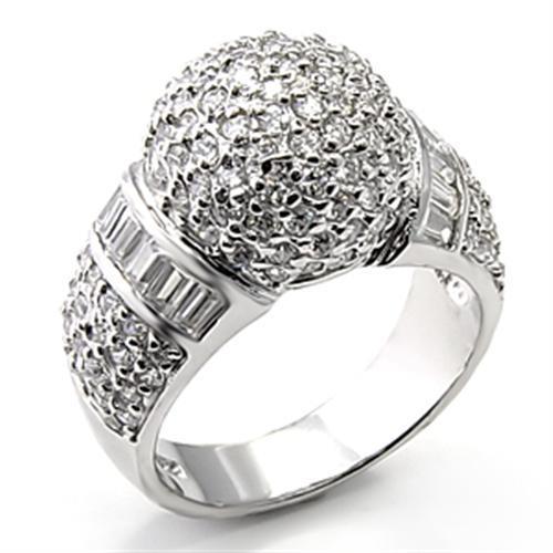 Alamode Rhodium 925 Sterling Silver Ring with AAA Grade CZ in Clear