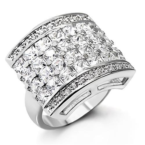 Alamode High-Polished 925 Sterling Silver Ring with AAA Grade CZ in Clear