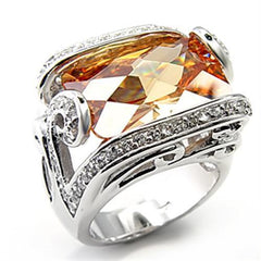 Alamode Rhodium 925 Sterling Silver Ring with AAA Grade CZ in Champagne