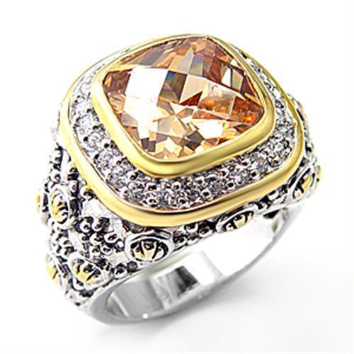 Alamode Reverse Two-Tone 925 Sterling Silver Ring with AAA Grade CZ in Champagne