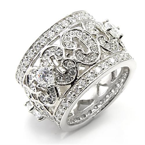 Alamode Rhodium 925 Sterling Silver Ring with AAA Grade CZ in Clear