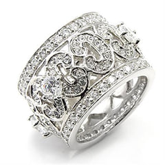 Alamode Rhodium 925 Sterling Silver Ring with AAA Grade CZ in Clear