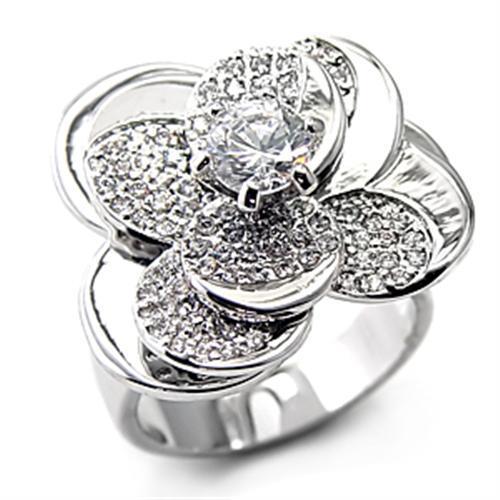 Alamode Rhodium 925 Sterling Silver Ring with AAA Grade CZ in Clear