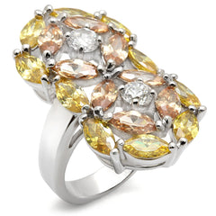 Alamode Rhodium 925 Sterling Silver Ring with AAA Grade CZ in Multi Color