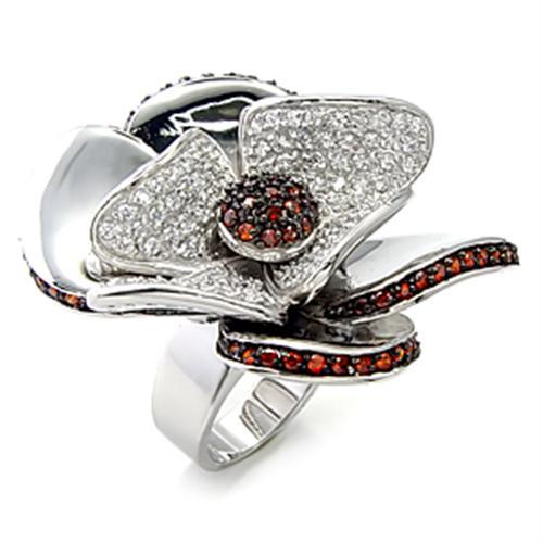 Alamode Rhodium + Ruthenium 925 Sterling Silver Ring with AAA Grade CZ in Garnet