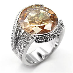 Alamode Rhodium 925 Sterling Silver Ring with AAA Grade CZ in Champagne