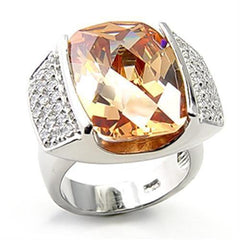 Alamode Rhodium 925 Sterling Silver Ring with AAA Grade CZ in Champagne