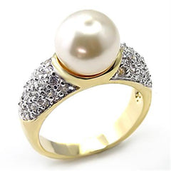 Alamode Gold+Rhodium 925 Sterling Silver Ring with Synthetic Pearl in White