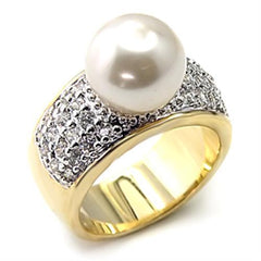 Alamode Gold+Rhodium 925 Sterling Silver Ring with Synthetic Pearl in White