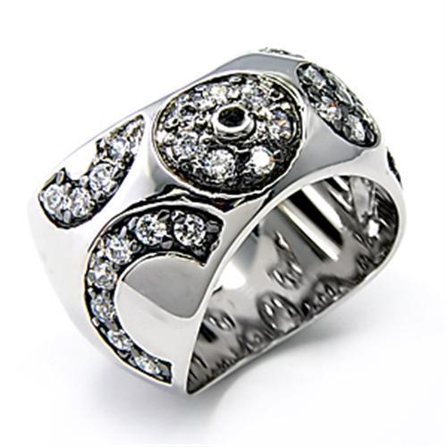 Alamode Rhodium + Ruthenium 925 Sterling Silver Ring with AAA Grade CZ in Clear