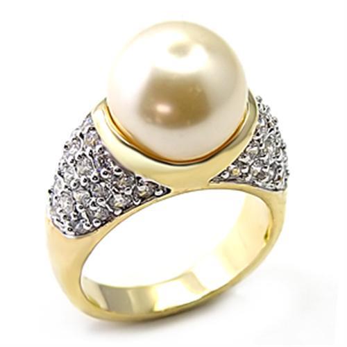 Alamode Gold+Rhodium 925 Sterling Silver Ring with Synthetic Pearl in White