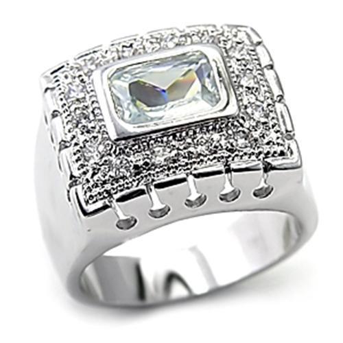 Alamode Rhodium 925 Sterling Silver Ring with AAA Grade CZ in Clear