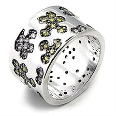 Alamode Rhodium + Ruthenium 925 Sterling Silver Ring with AAA Grade CZ in Olivine color