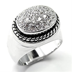 Alamode Rhodium 925 Sterling Silver Ring with AAA Grade CZ in Clear