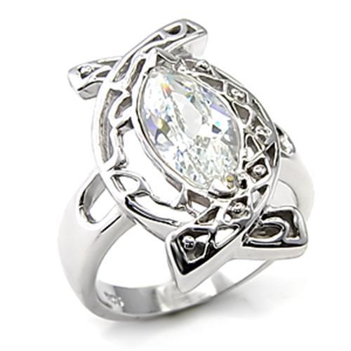 Alamode Rhodium 925 Sterling Silver Ring with AAA Grade CZ in Clear