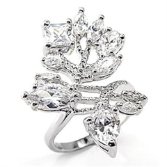 Alamode Rhodium 925 Sterling Silver Ring with AAA Grade CZ in Clear