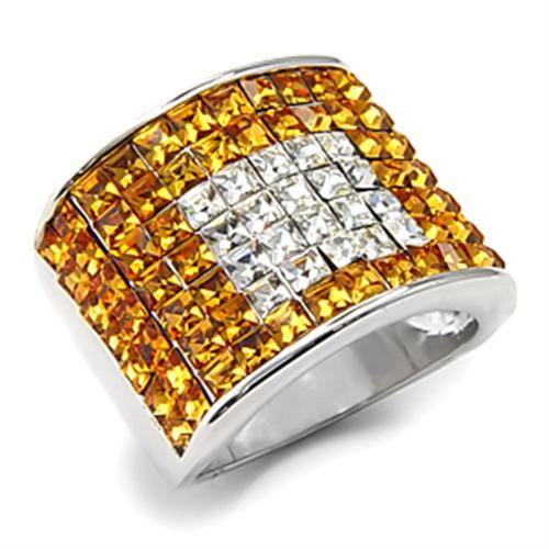 Alamode Rhodium 925 Sterling Silver Ring with Top Grade Crystal in Topaz - Alamode