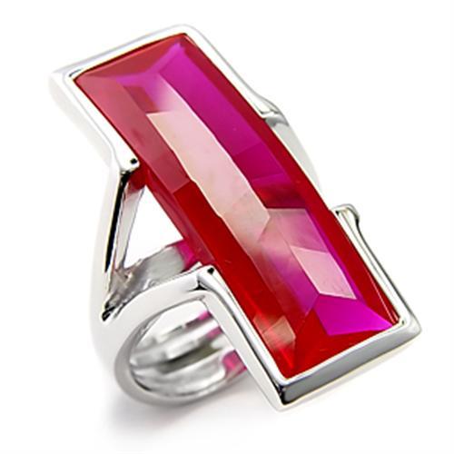 Alamode Rhodium 925 Sterling Silver Ring with Synthetic Garnet in Ruby