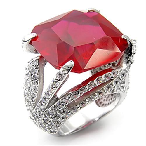 Alamode Rhodium 925 Sterling Silver Ring with Synthetic Garnet in Ruby - Alamode