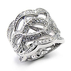 Alamode High-Polished 925 Sterling Silver Ring with AAA Grade CZ in Clear