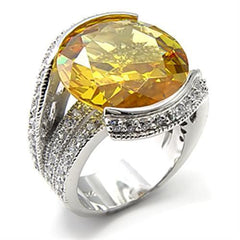 Alamode Rhodium 925 Sterling Silver Ring with AAA Grade CZ in Topaz