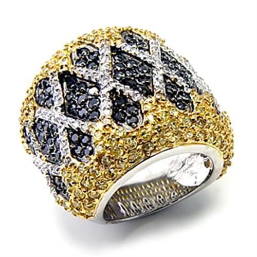 Alamode Rhodium+Gold+ Ruthenium 925 Sterling Silver Ring with AAA Grade CZ in Multi Color