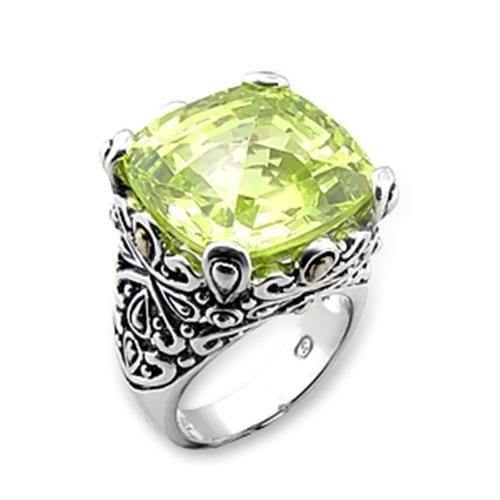 Alamode Reverse Two-Tone 925 Sterling Silver Ring with AAA Grade CZ in Apple Green color - Alamode