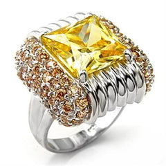 Alamode Rhodium 925 Sterling Silver Ring with AAA Grade CZ in Topaz