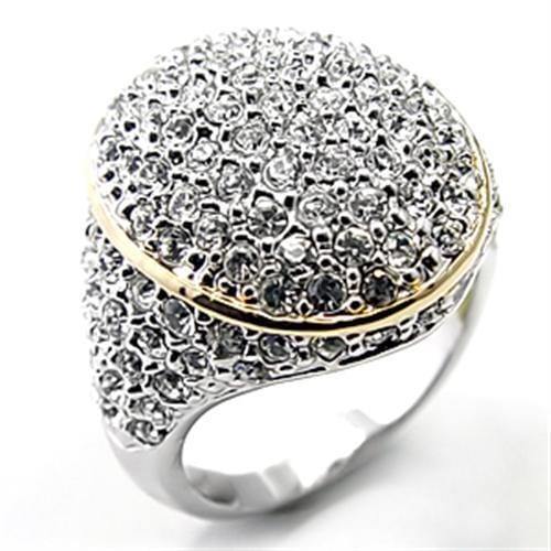 Alamode Reverse Two-Tone Brass Ring with Top Grade Crystal in Clear - Alamode