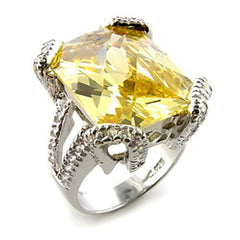 Alamode Rhodium 925 Sterling Silver Ring with AAA Grade CZ in Citrine Yellow