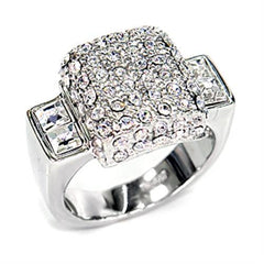 Alamode Rhodium 925 Sterling Silver Ring with Top Grade Crystal in Clear