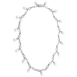 Alamode Rhodium 925 Sterling Silver Necklace with Synthetic Pearl in White