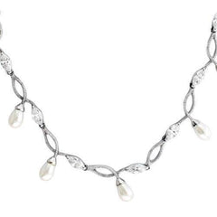 Alamode Rhodium 925 Sterling Silver Necklace with Synthetic Pearl in White - Flyclothing LLC