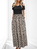 Leopard Round Neck Cold Shoulder Dress - Trendsi