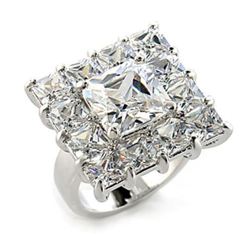 Alamode Rhodium Brass Ring with AAA Grade CZ in Clear - Alamode