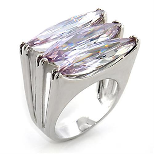 Alamode Rhodium Brass Ring with AAA Grade CZ in Light Amethyst