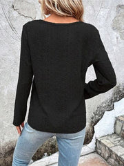 Openwork Half Button Long Sleeve Blouse - Flyclothing LLC