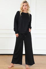 Double Take Full Size Textured Long Sleeve Top and Drawstring Pants Set - Flyclothing LLC