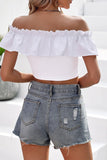 Off-Shoulder Ruffled Cropped Top - Trendsi