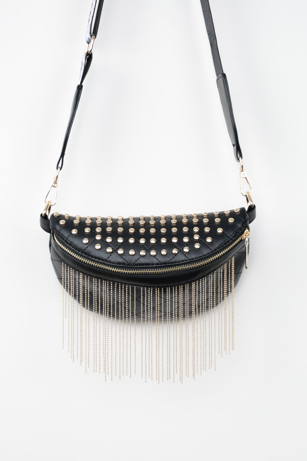 PU Leather Studded Sling Bag with Fringes - Flyclothing LLC