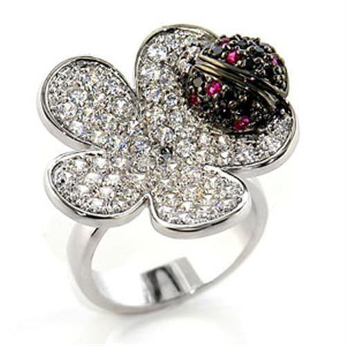 Alamode Rhodium + Ruthenium Brass Ring with AAA Grade CZ in Multi Color - Alamode