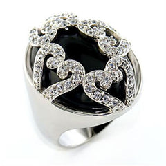 Alamode Rhodium Brass Ring with Semi-Precious Onyx in Jet