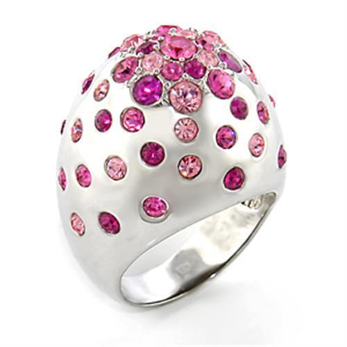 Alamode Rhodium Brass Ring with Top Grade Crystal in Multi Color - Alamode