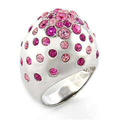 Alamode Rhodium Brass Ring with Top Grade Crystal in Multi Color - Alamode