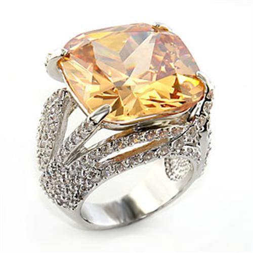 Alamode Rhodium Brass Ring with AAA Grade CZ in Champagne