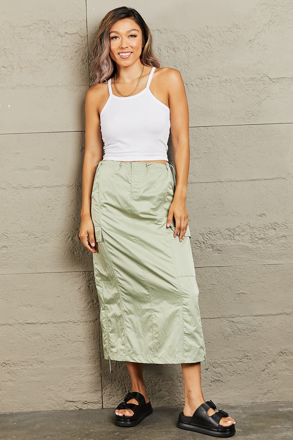 HYFVE Just In Time High Waisted Cargo Midi Skirt Flyclothing LLC